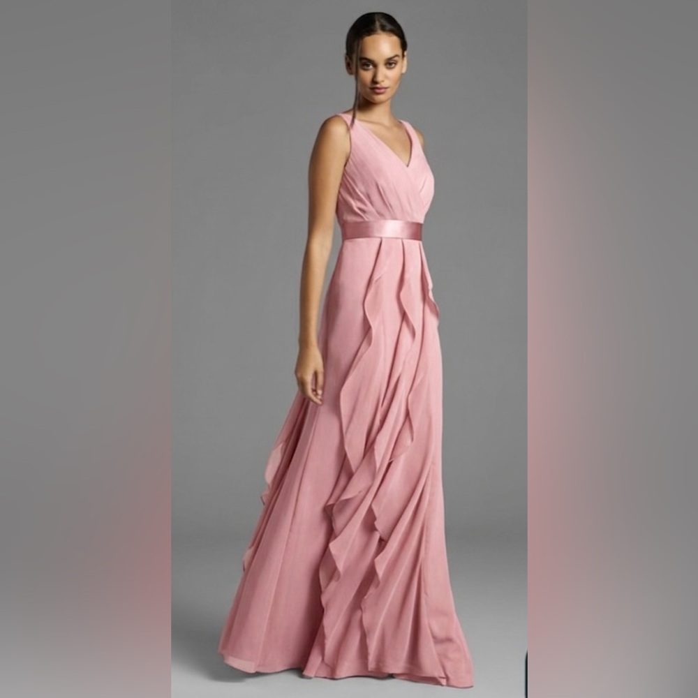 WHITE BY VERA WANG Ruffled Surplice Bodice Maxi Formal Bridesmaid Dress Sz 12